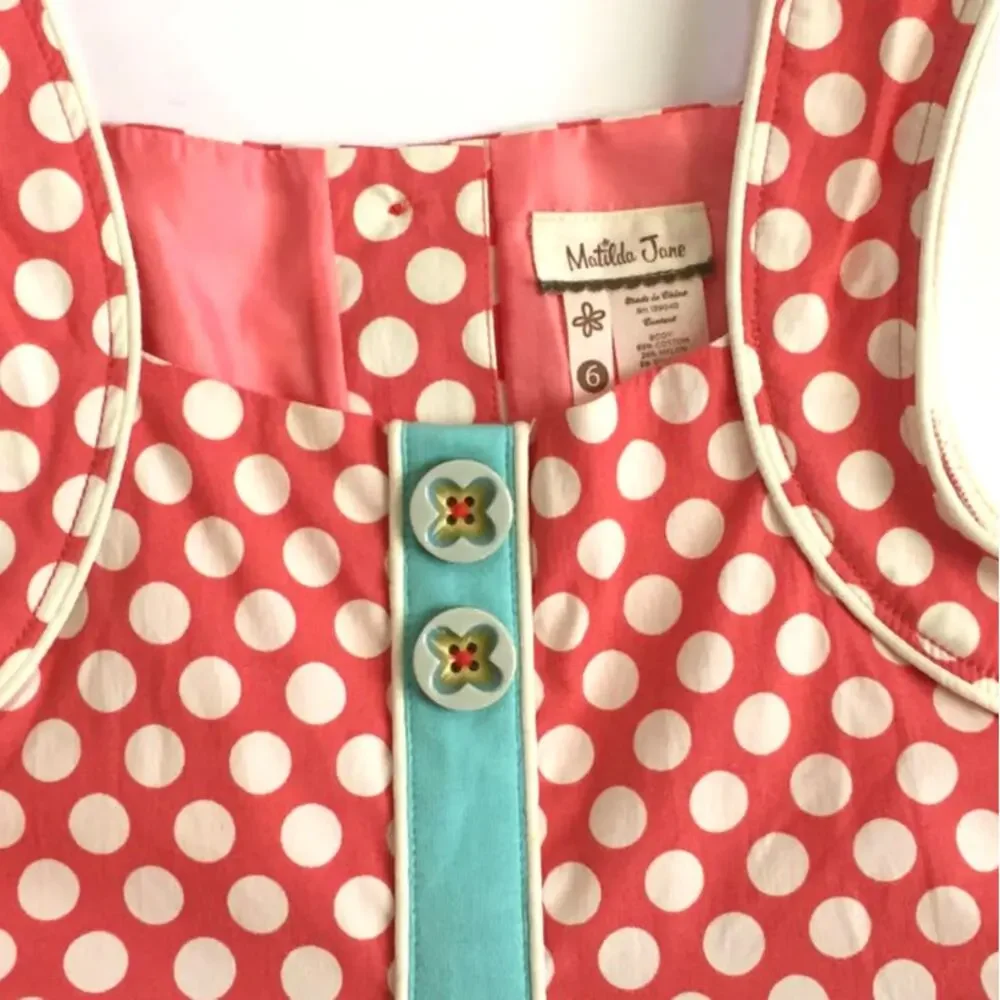 Matilda Jane Red‎ White Polka Dot Dress Girls Ruffle Hem Button Front Size 6